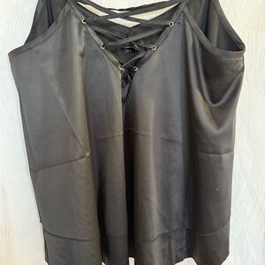 ShineStar Black Satin Lace-Up Cami Top Size L Y2K Night Luxe Clubcore Trend